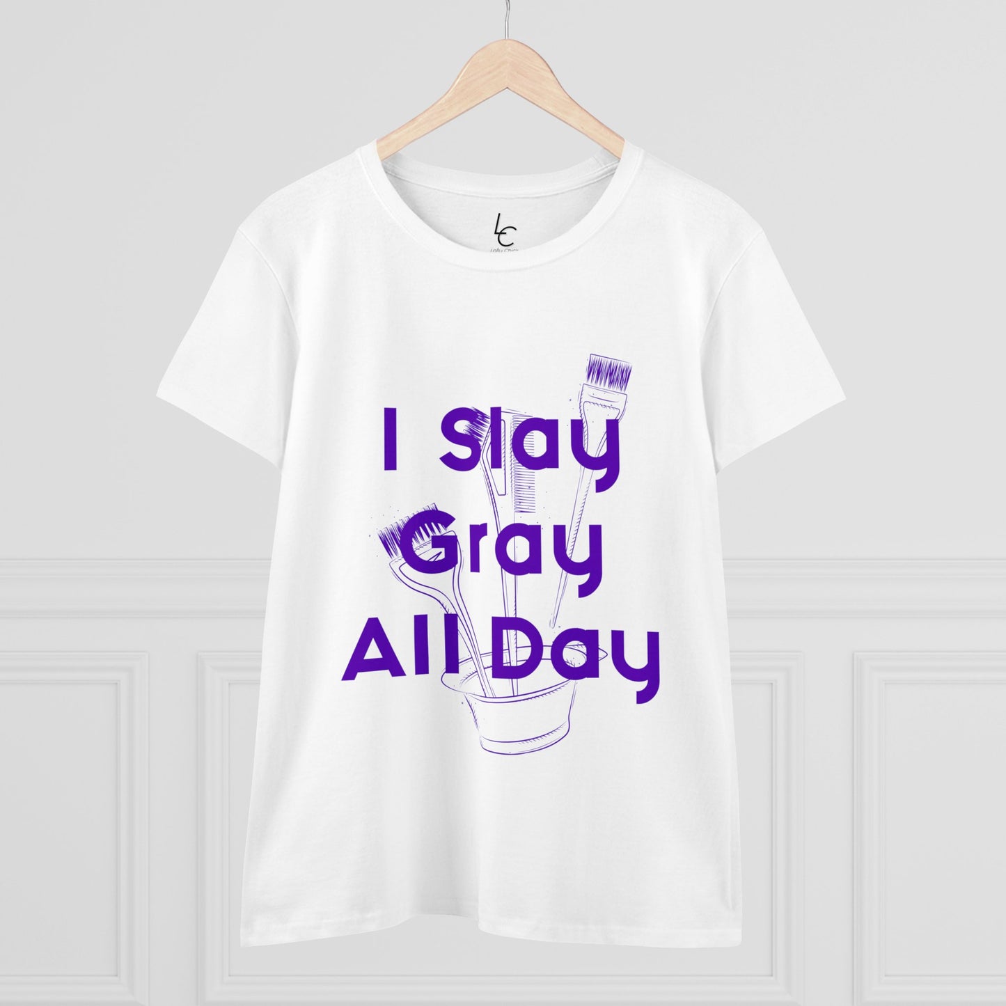 Cotton Graphic Tee I Slay Gray All Day Cotton Tee Purple Text Tee Shirt Cotton Tee