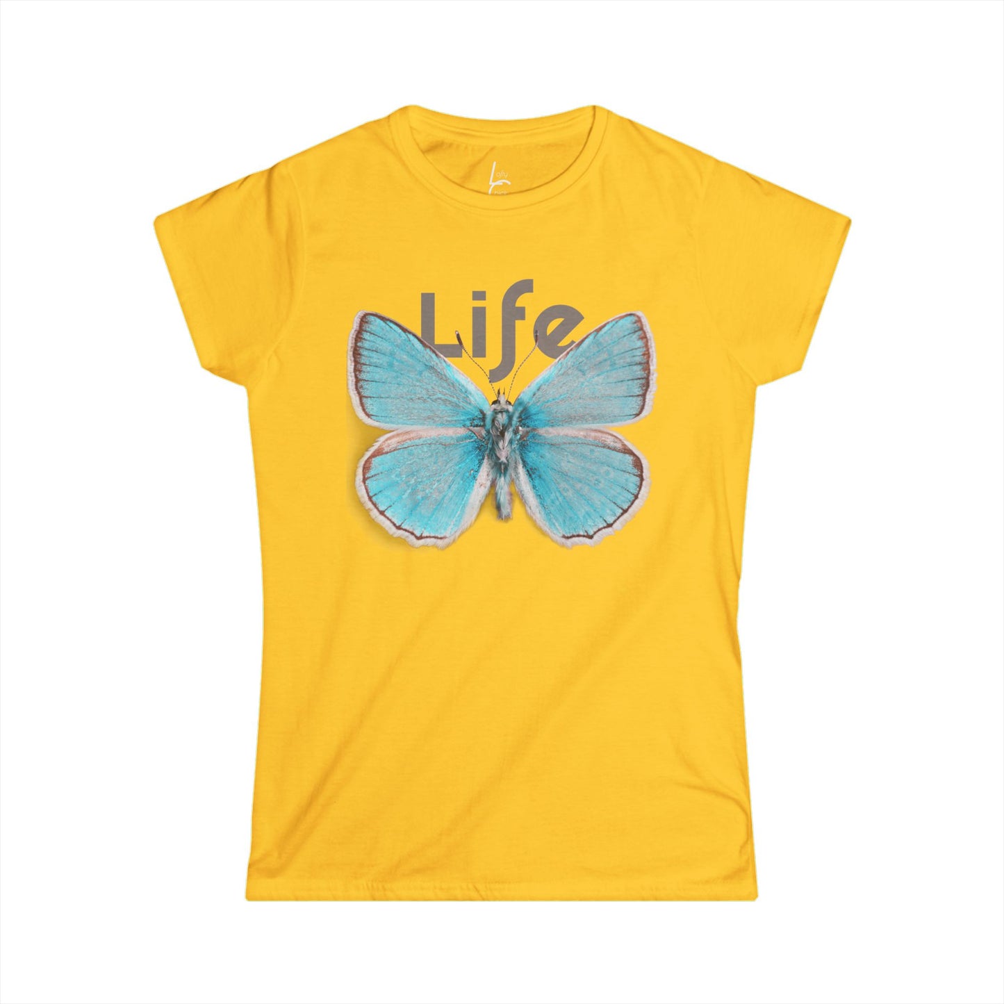 Comfort Fit Tee 'Life' Garden Design Teal Butterfly Cotton Fitted T-shirt