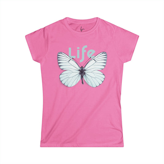 Comfort Fit Tee Garden Design White Butterfly Cotton Tee Fitted T-shirt Soft Tee Woman's T-shirt