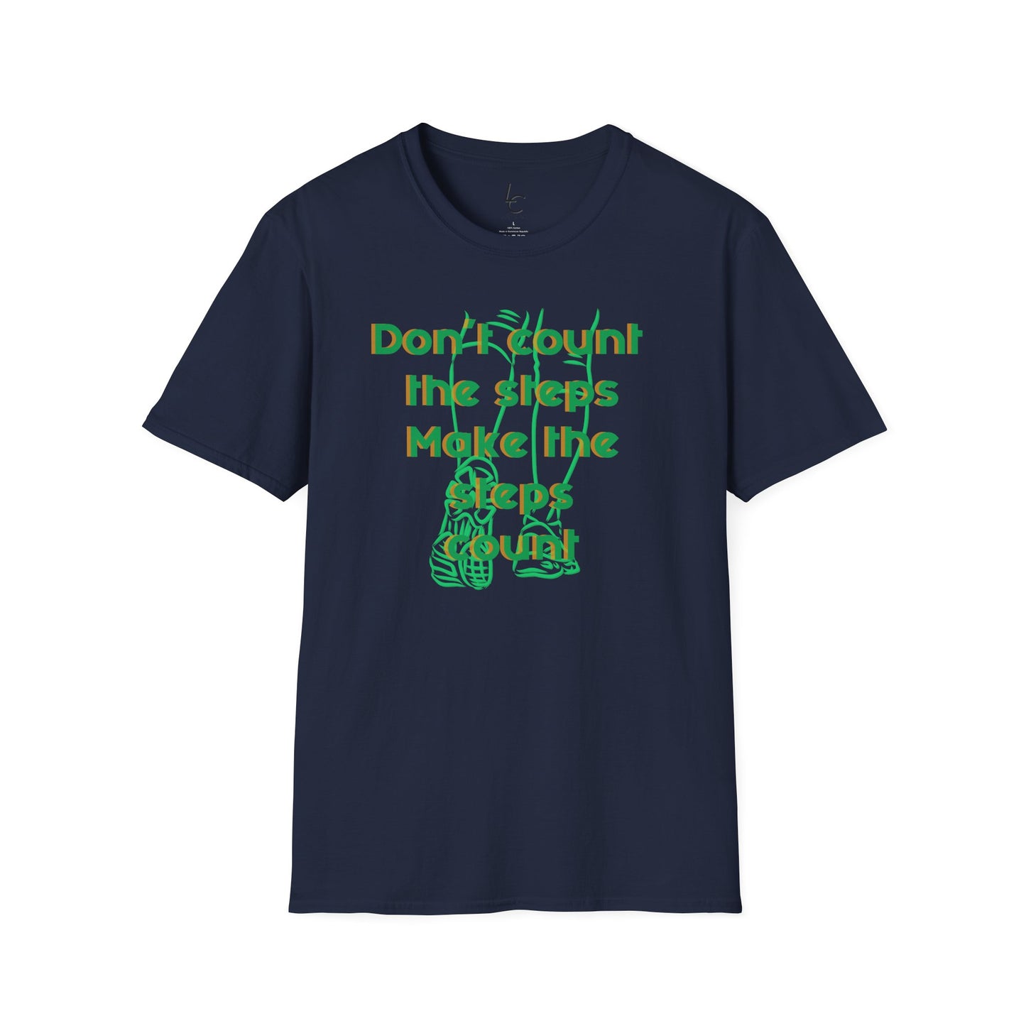 Graphic T-Shirt 'Don't count the steps Make the steps count' in Green Sneakers