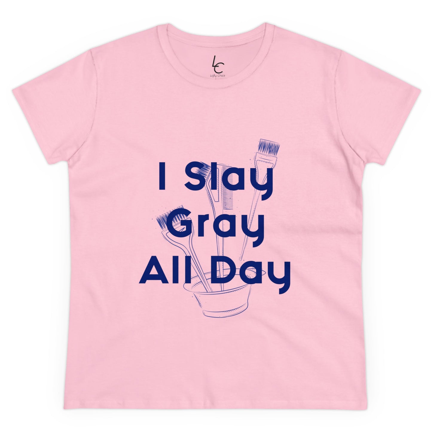 Cotton Graphic Tee  for Hairstylist I Slay Gray All Day Cotton Tee Blue Text Tee Shirt Cotton Tee