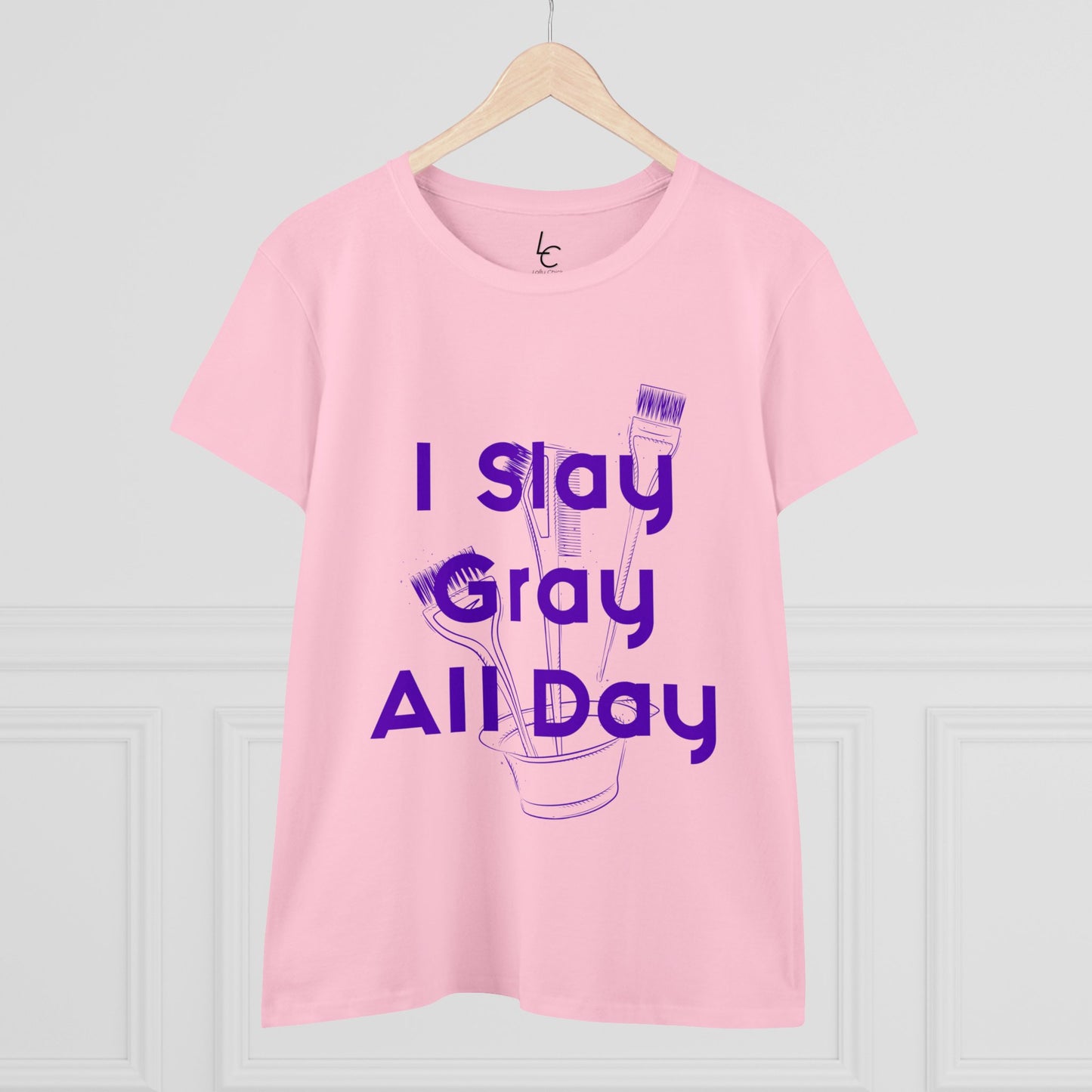 Cotton Graphic Tee I Slay Gray All Day Cotton Tee Purple Text Tee Shirt Cotton Tee