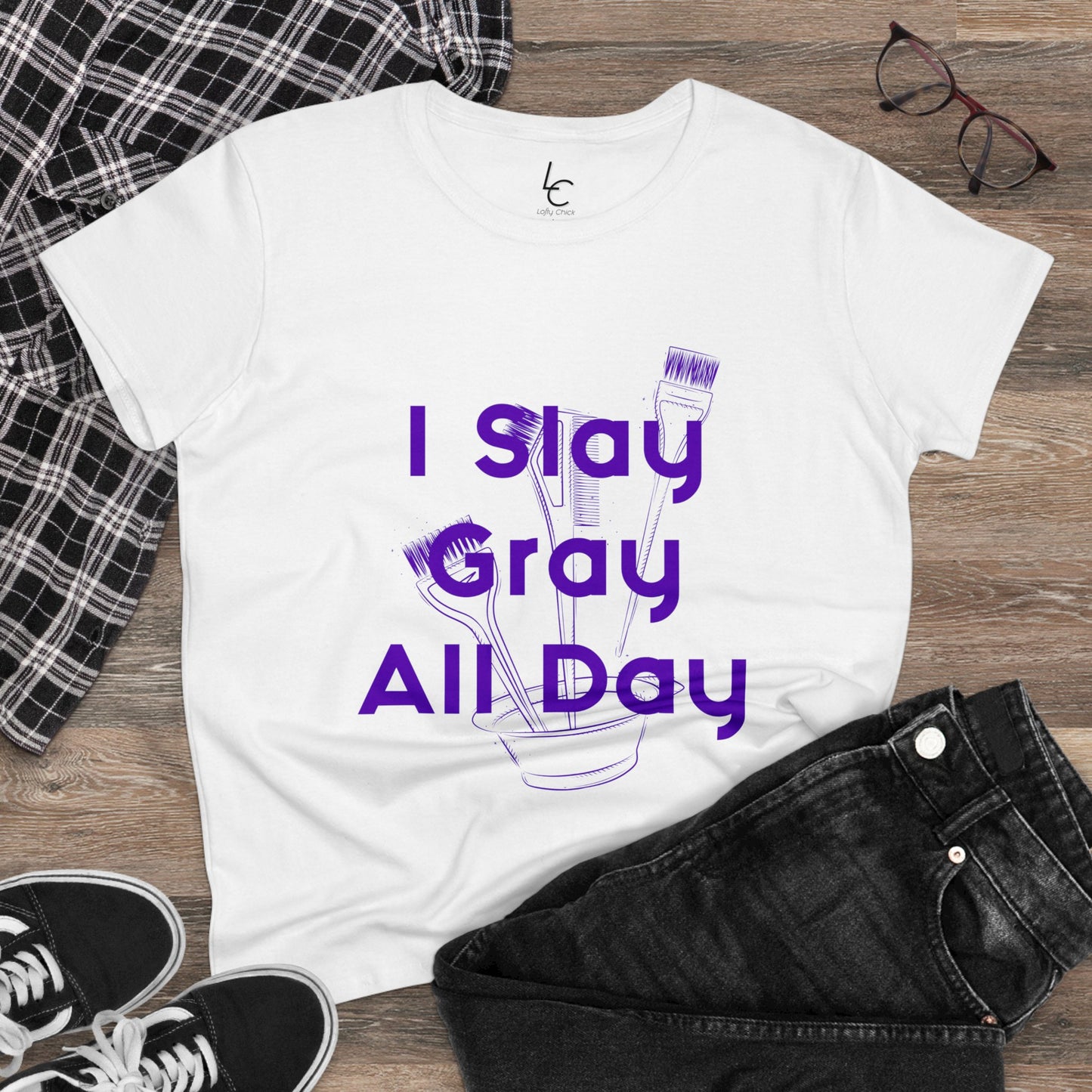 Cotton Graphic Tee I Slay Gray All Day Cotton Tee Purple Text Tee Shirt Cotton Tee