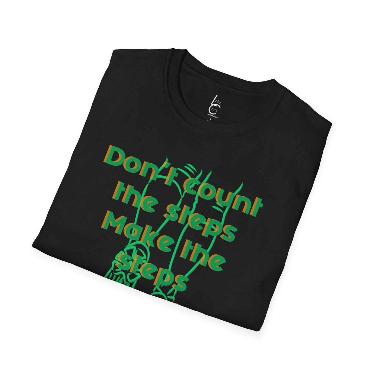 Graphic T-Shirt 'Don't count the steps Make the steps count' in Green Sneakers