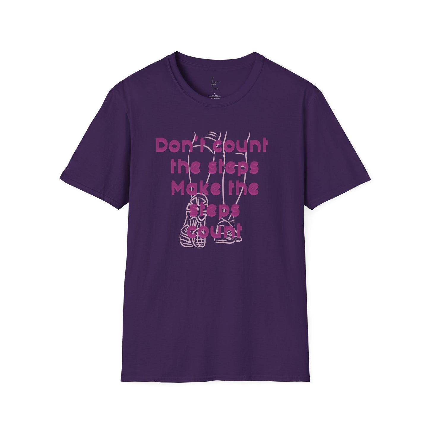 Graphic T-Shirt 'Don't count the steps Make the steps count' in Pink Sneakers