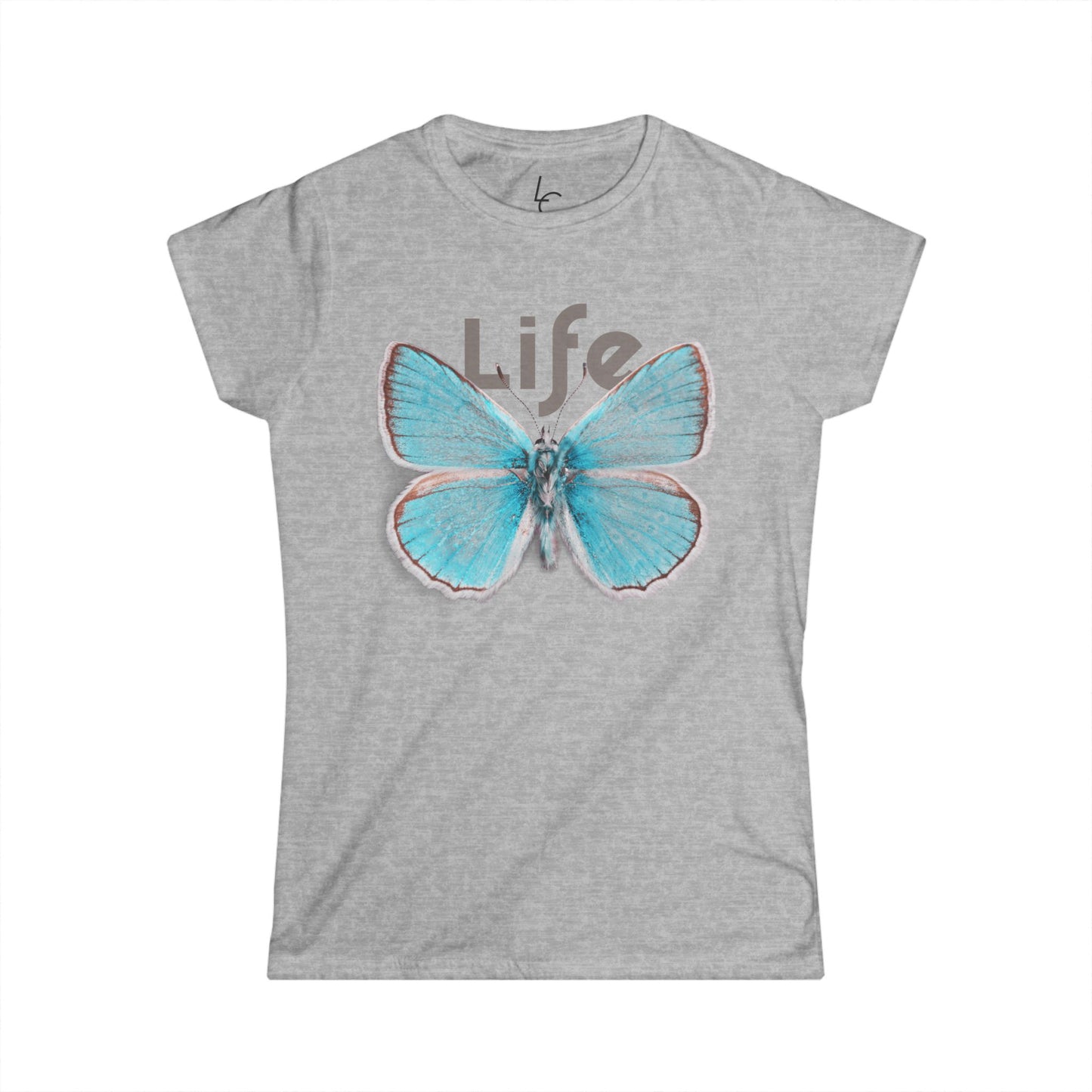 Comfort Fit Tee 'Life' Garden Design Teal Butterfly Cotton Fitted T-shirt