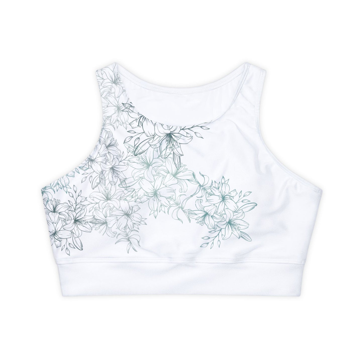 Sports Bra Fully Lined Padded Sports Bra Support Bra Green Flower/White