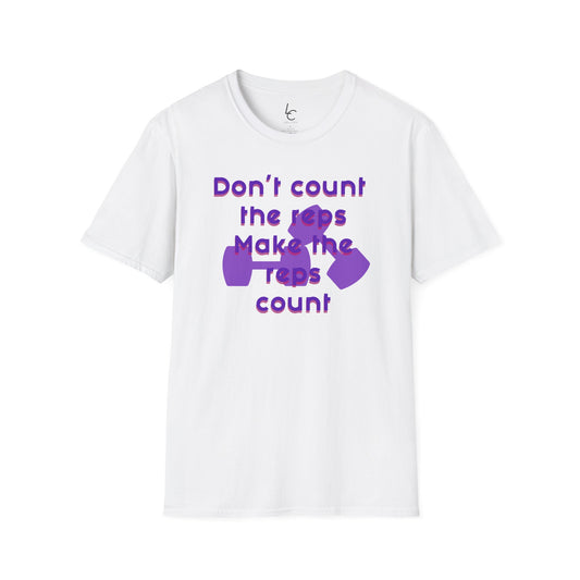 Graphic T-Shirt 'Don't count the reps Make the reps count' in Purple Weights