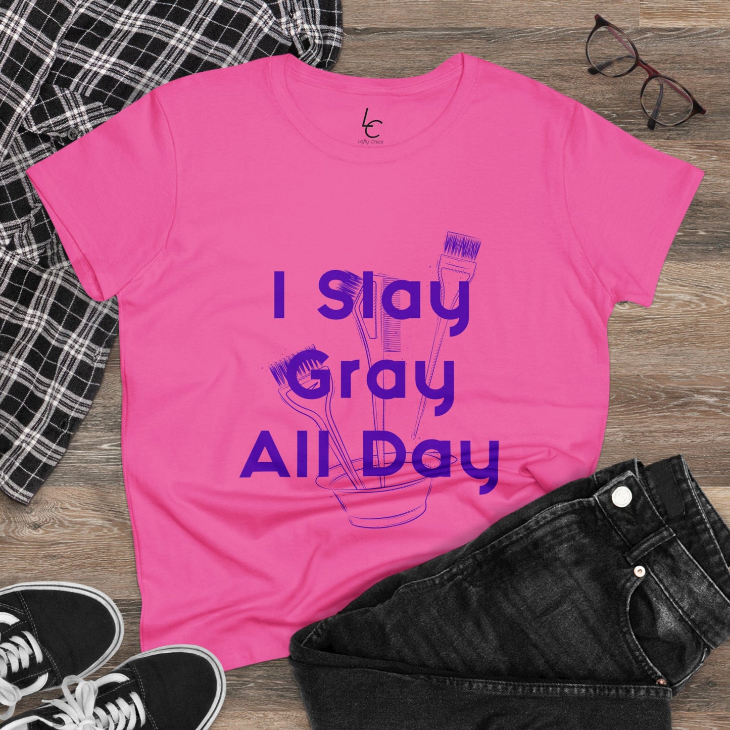 Cotton Graphic Tee I Slay Gray All Day Cotton Tee Purple Text Tee Shirt Cotton Tee