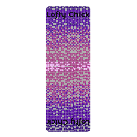 Rubber Yoga Mat Purple Pink Pixels Lofty Chick Non-Slip Exercise Pilates Gym Fitness, Eco-Friendly Extra Thick Workout Mat, Meditation Gift Idea