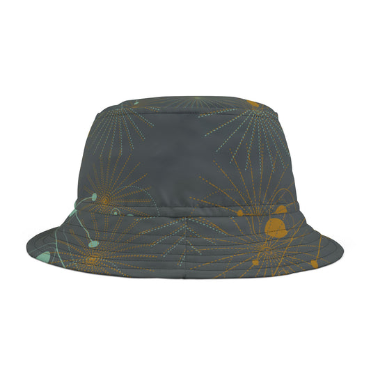 Bucket Hat with Geo Pop Designs in Green and Gold on Gray