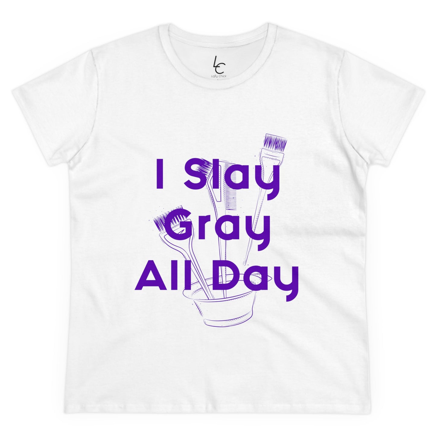 Cotton Graphic Tee I Slay Gray All Day Cotton Tee Purple Text Tee Shirt Cotton Tee