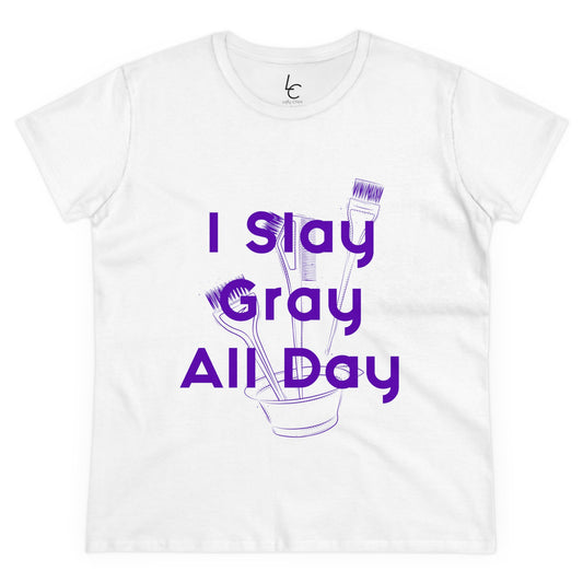 Cotton Graphic Tee I Slay Gray All Day Cotton Tee Purple Text Tee Shirt Cotton Tee