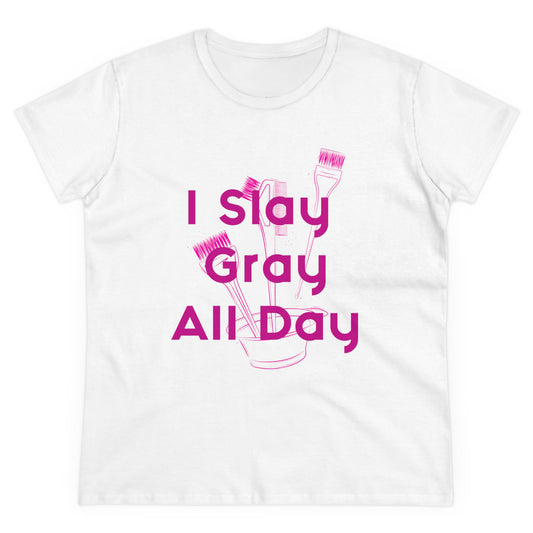 Cotton Graphic Tee for Hairstylist I Slay Gray All Day Cotton Tee Pink Text Tee Shirt Cotton Tee