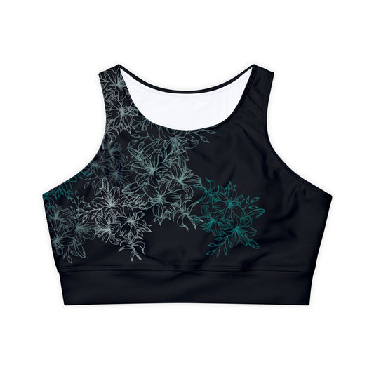 Sports Bra Fully Lined Padded Sports Bra  Green Flower/Black