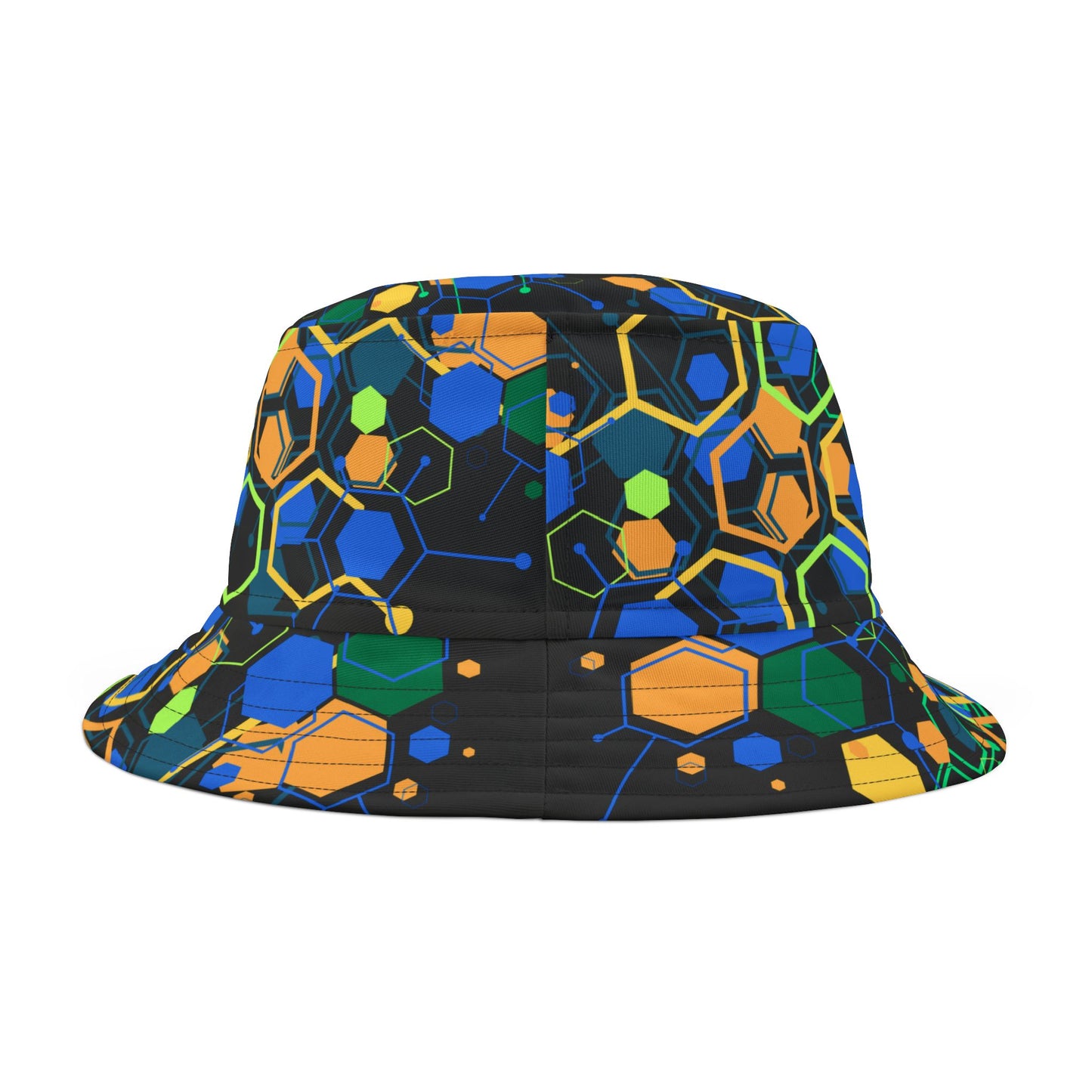 Bucket Hat with Geo Pop Designs in Green and Blue on Black