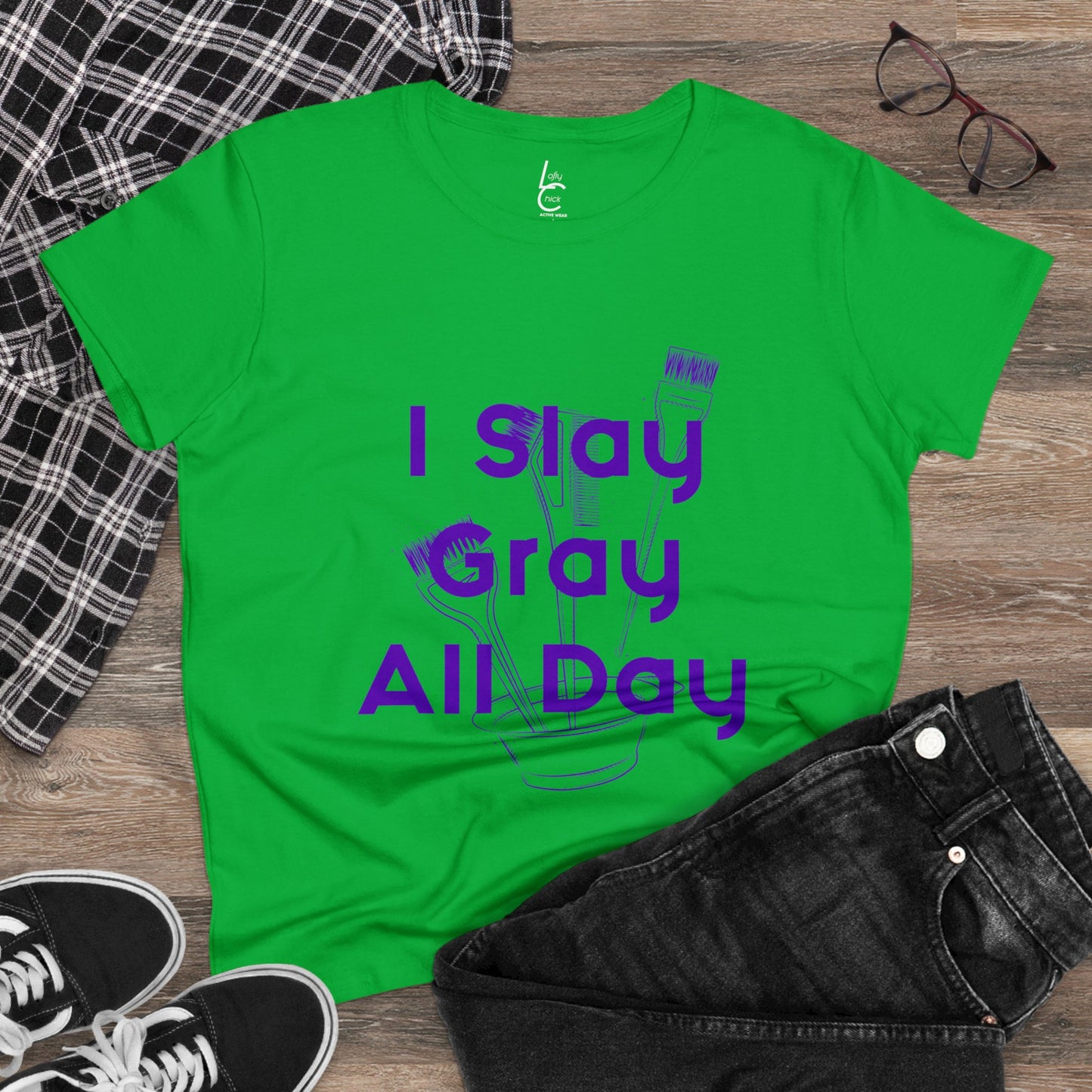 Cotton Graphic Tee I Slay Gray All Day Cotton Tee Purple Text Tee Shirt Cotton Tee