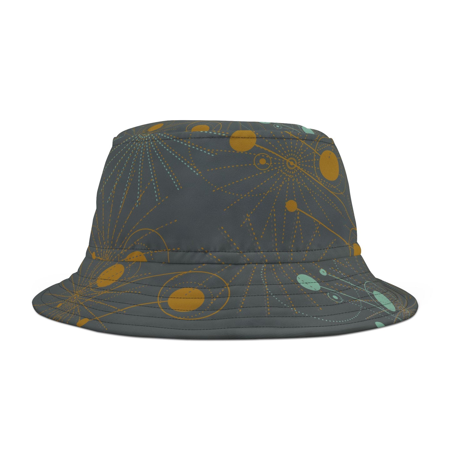 Bucket Hat with Geo Pop Designs in Green and Gold on Gray