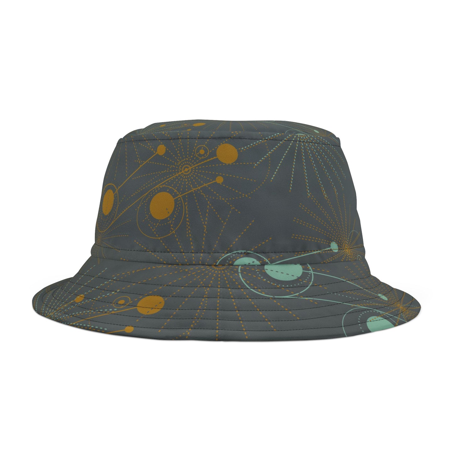 Bucket Hat with Geo Pop Designs in Green and Gold on Gray