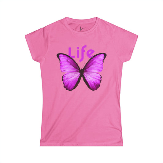 Comfort Fit Tee Garden Design Purple Butterfly Cotton Tee Fitted T-shirt Soft Tee Woman's T-shirt