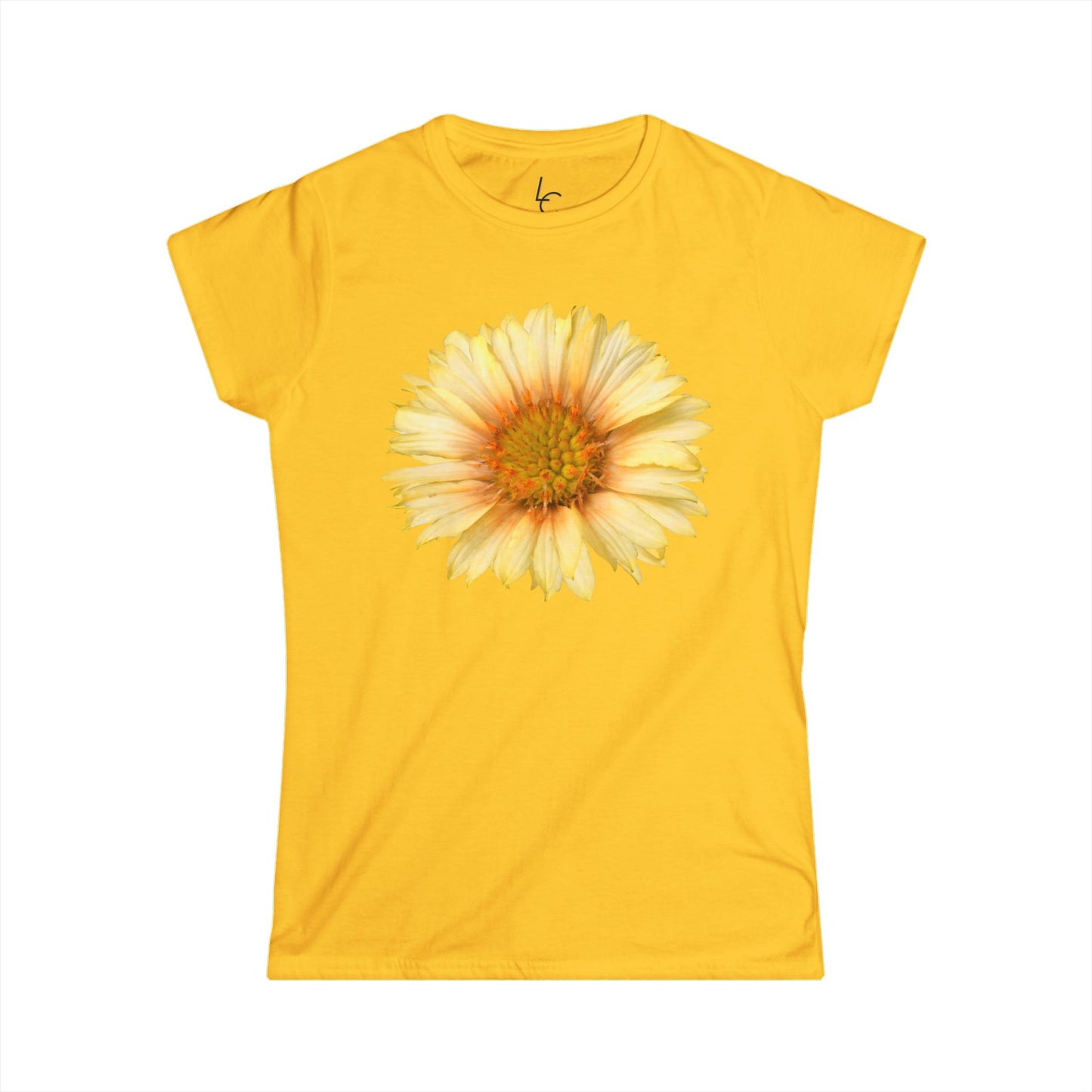 Comfort Fit Tee Garden Design Yellow Flower Cotton Tee Fitted T-shirt Soft Tee Woman's T-shirt