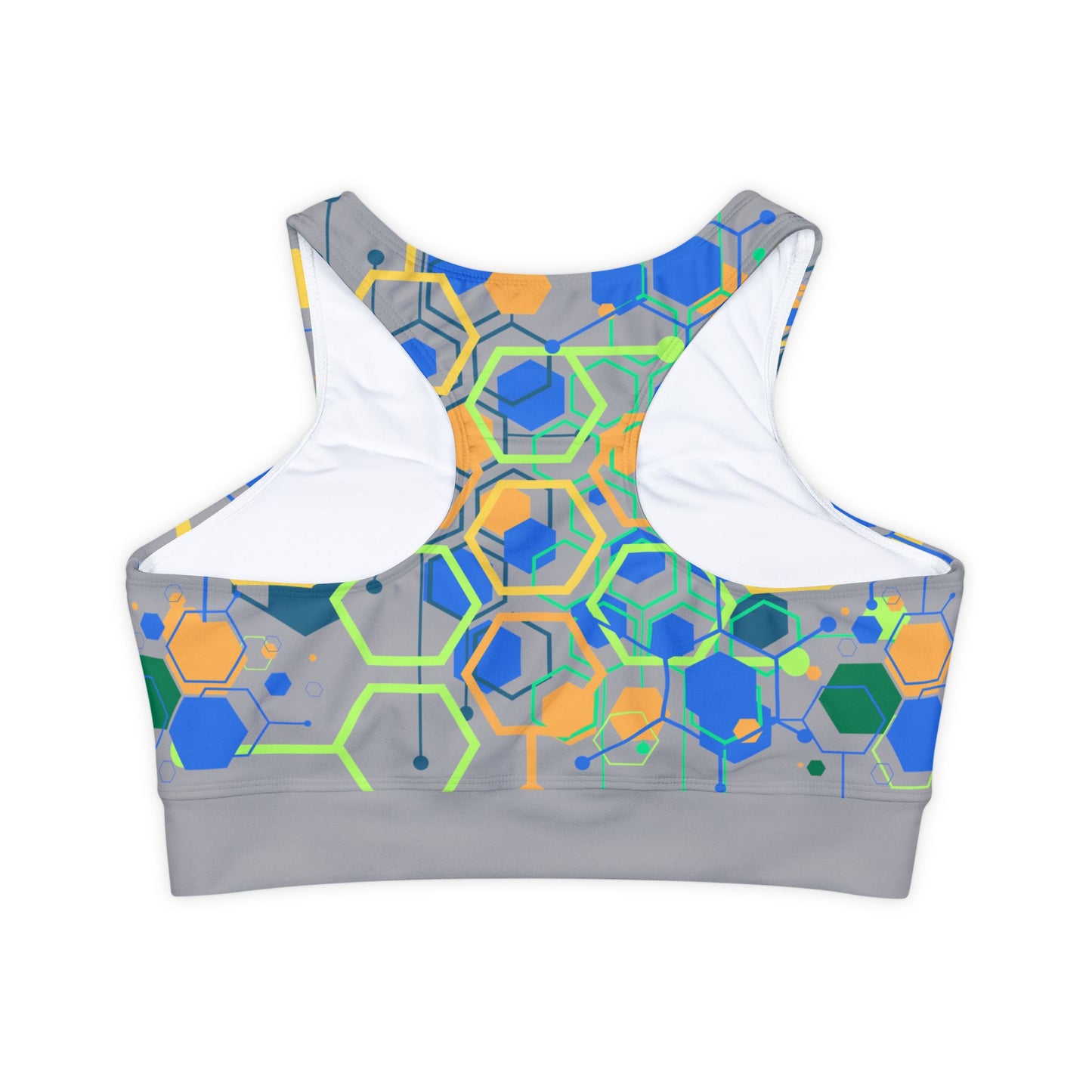 Sports Bra Fully Lined Padded Sports Bra For Woman Support Bra Green Blue Geo Pop/Gray