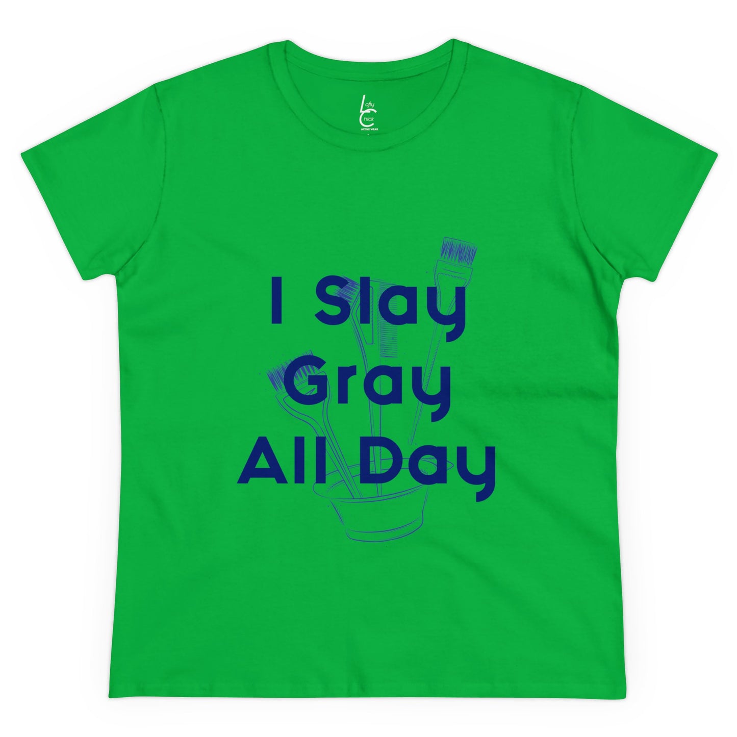 Cotton Graphic Tee  for Hairstylist I Slay Gray All Day Cotton Tee Blue Text Tee Shirt Cotton Tee