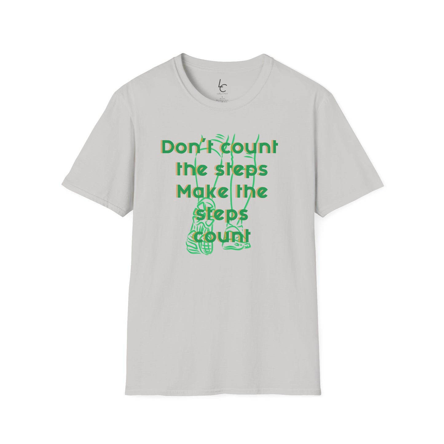 Graphic T-Shirt 'Don't count the steps Make the steps count' in Green Sneakers