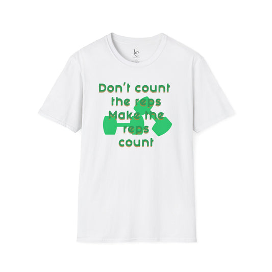 Graphic T-Shirt 'Don't count the reps Make the reps count' in Green Weights