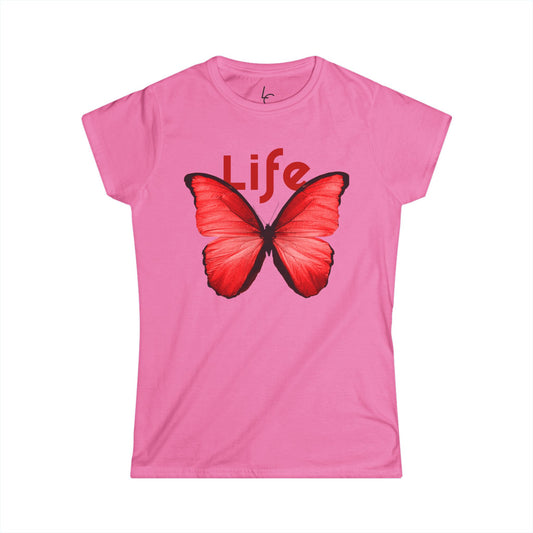 Comfort Fit Tee Garden Design Red Butterfly Cotton Tee Fitted T-shirt Soft Tee Woman's T-shirt