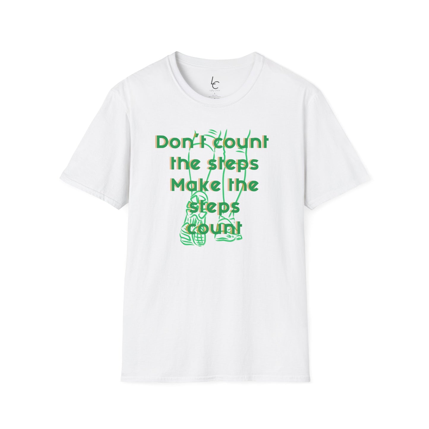 Graphic T-Shirt 'Don't count the steps Make the steps count' in Green Sneakers