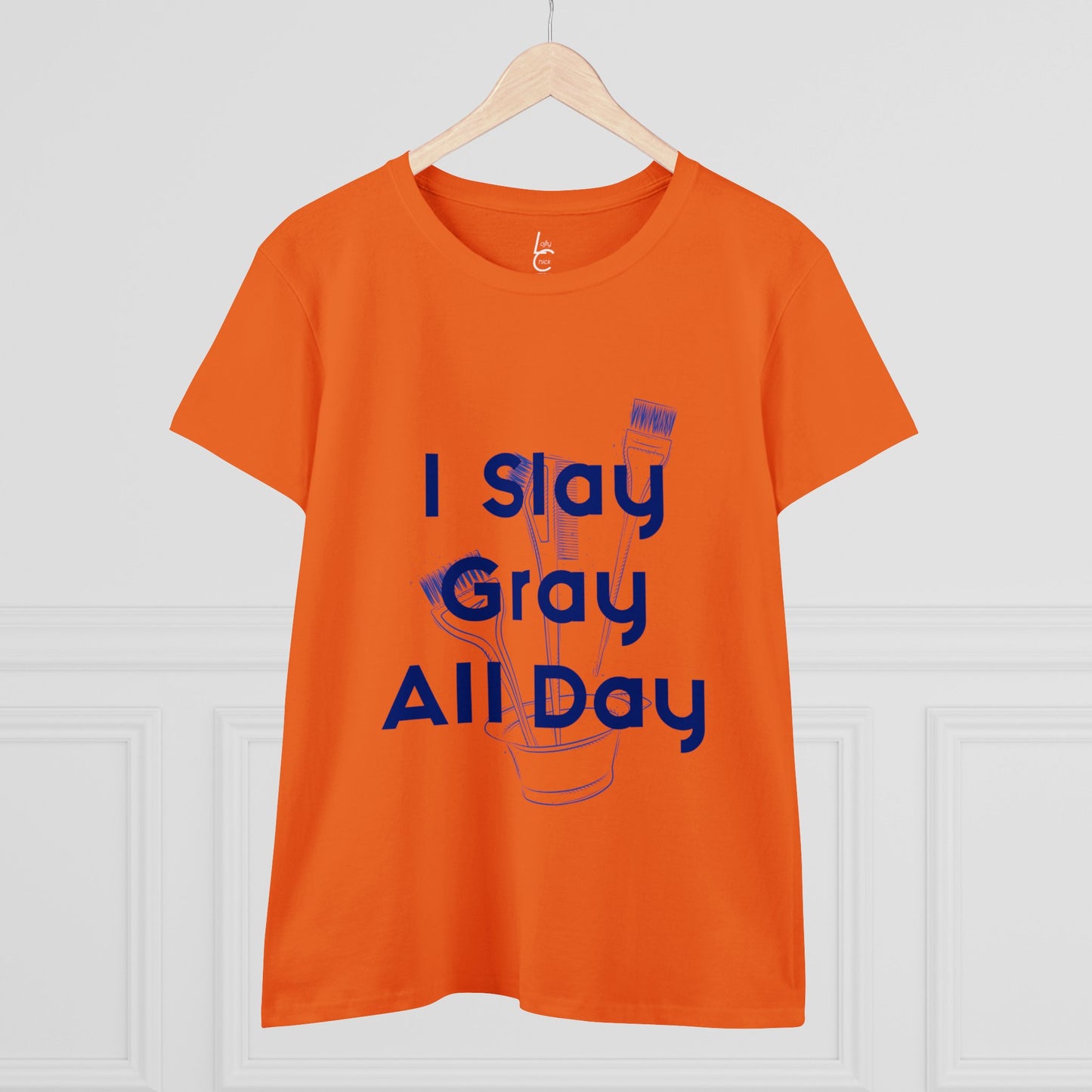 Cotton Graphic Tee  for Hairstylist I Slay Gray All Day Cotton Tee Blue Text Tee Shirt Cotton Tee