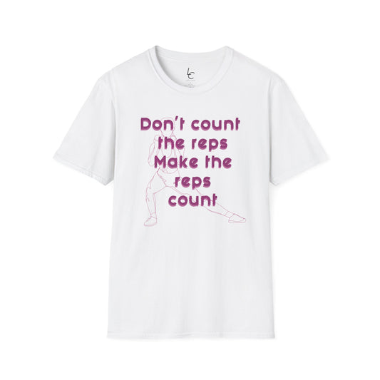 Graphic T-Shirt 'Don't count the reps Make the reps count' in Pink