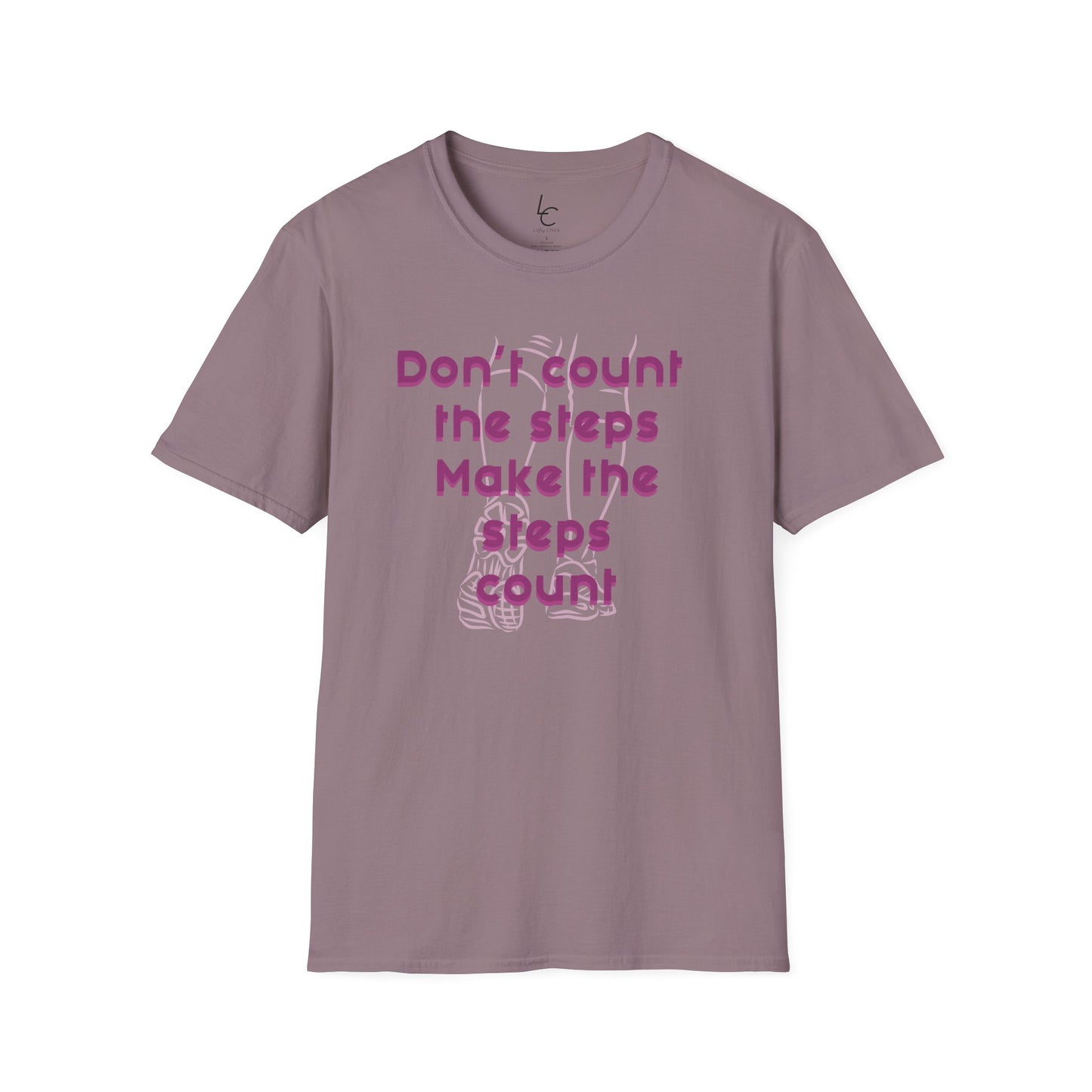 Graphic T-Shirt 'Don't count the steps Make the steps count' in Pink Sneakers