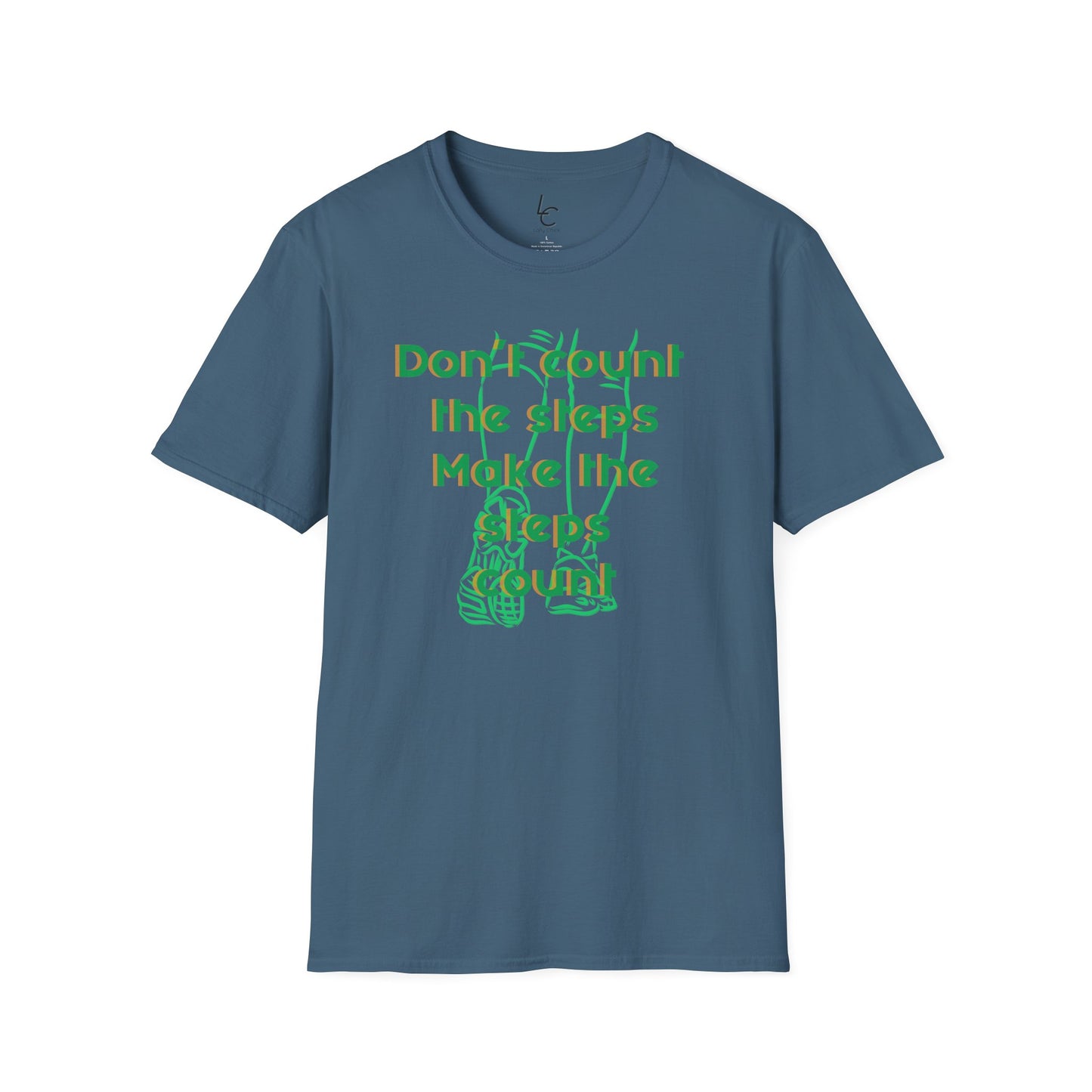 Graphic T-Shirt 'Don't count the steps Make the steps count' in Green Sneakers