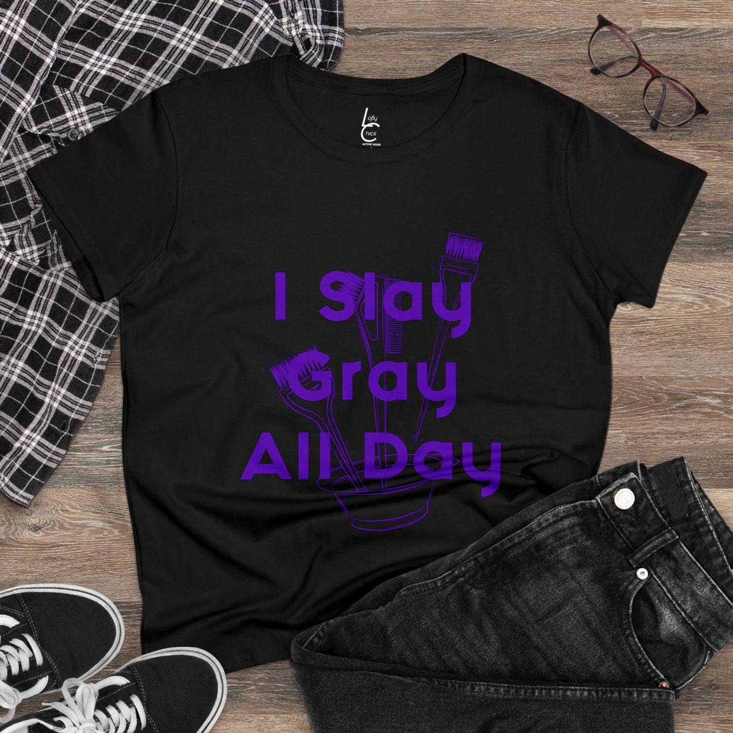 Cotton Graphic Tee I Slay Gray All Day Cotton Tee Purple Text Tee Shirt Cotton Tee