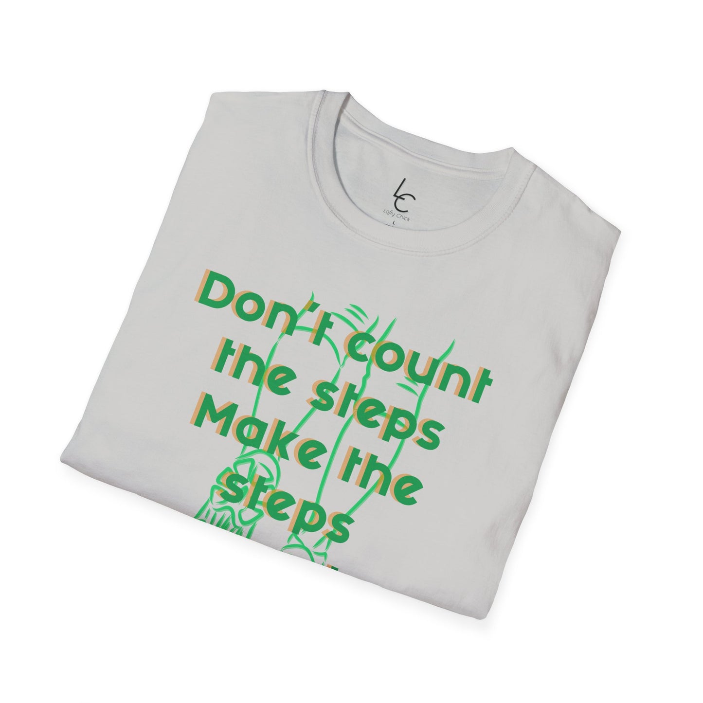 Graphic T-Shirt 'Don't count the steps Make the steps count' in Green Sneakers