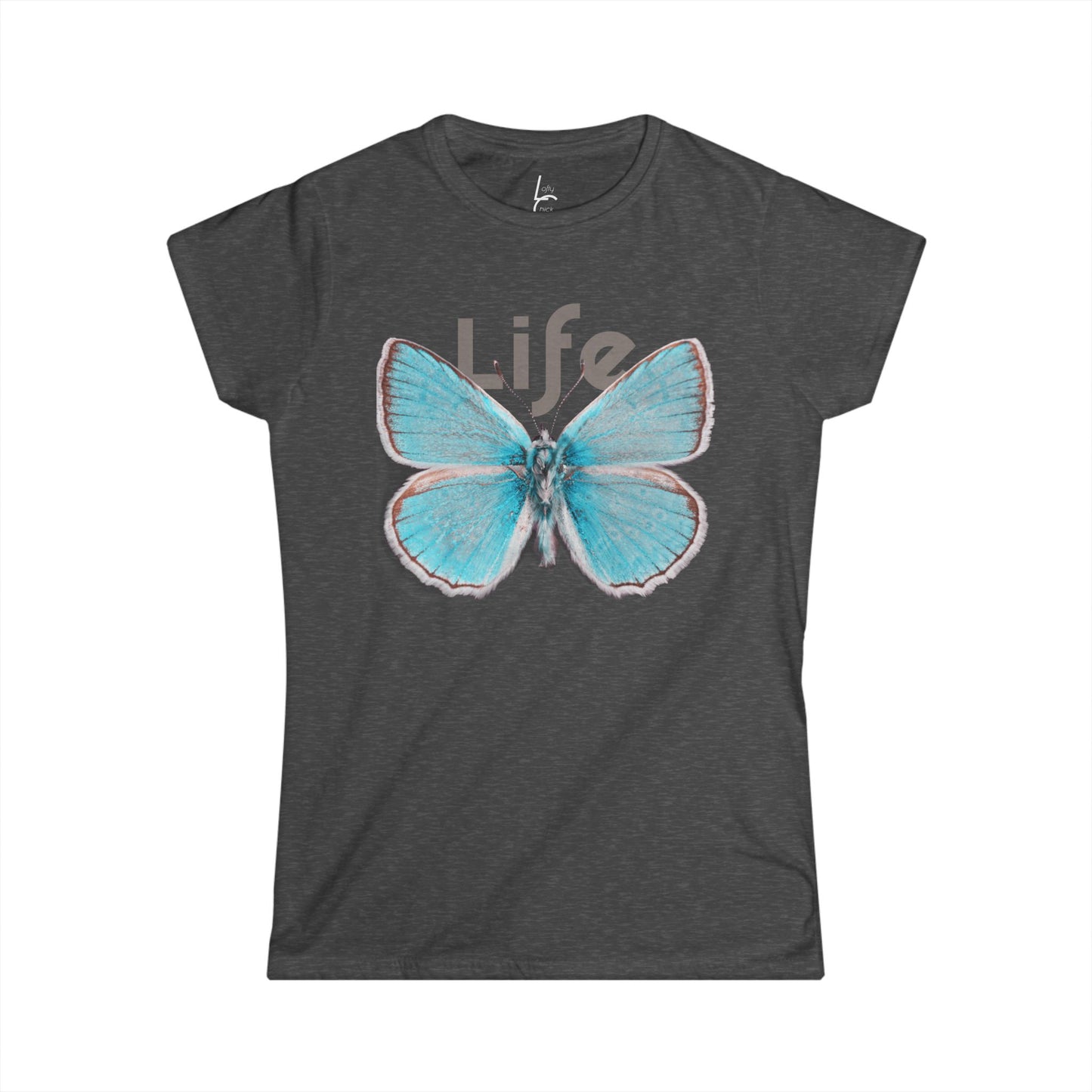 Comfort Fit Tee 'Life' Garden Design Teal Butterfly Cotton Fitted T-shirt