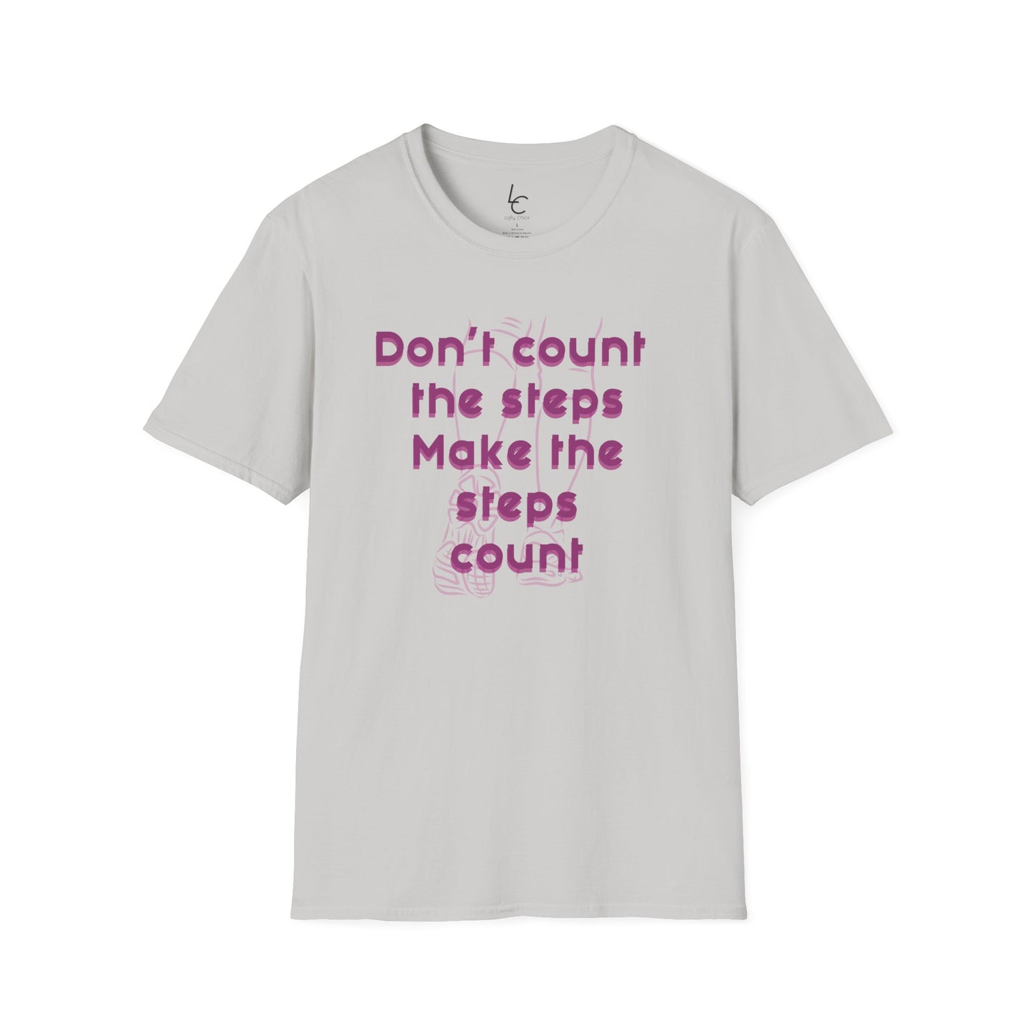 Graphic T-Shirt 'Don't count the steps Make the steps count' in Pink Sneakers