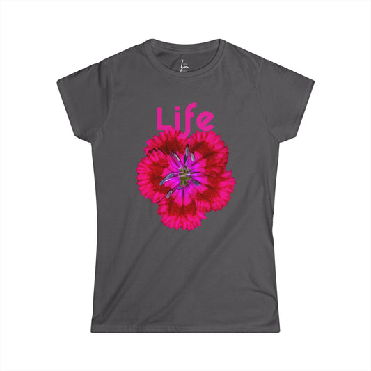 Comfort Fit Tee Garden Design Red/Pink Flower Fitted T-Shirt for Woman Cotton Tee