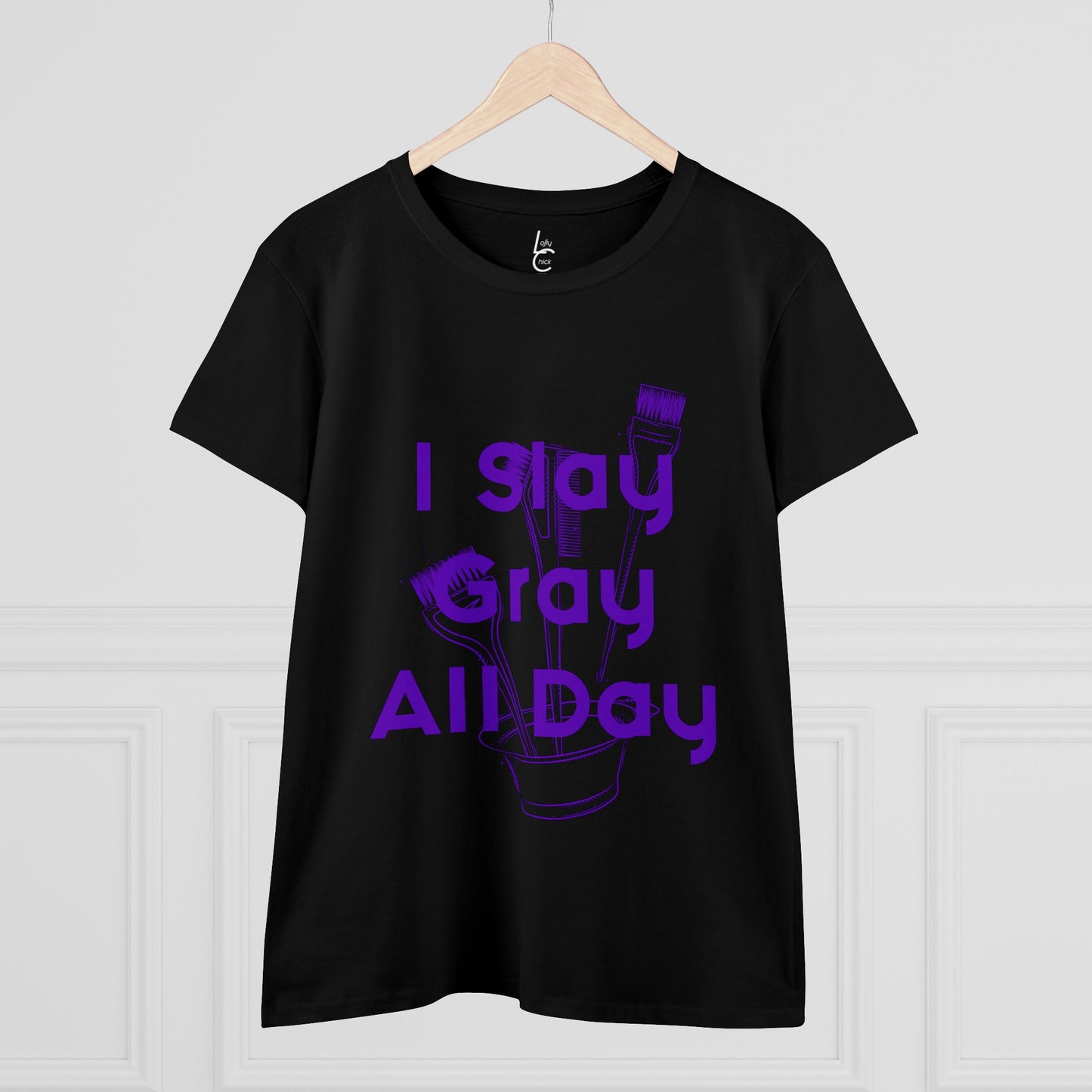 Cotton Graphic Tee I Slay Gray All Day Cotton Tee Purple Text Tee Shirt Cotton Tee