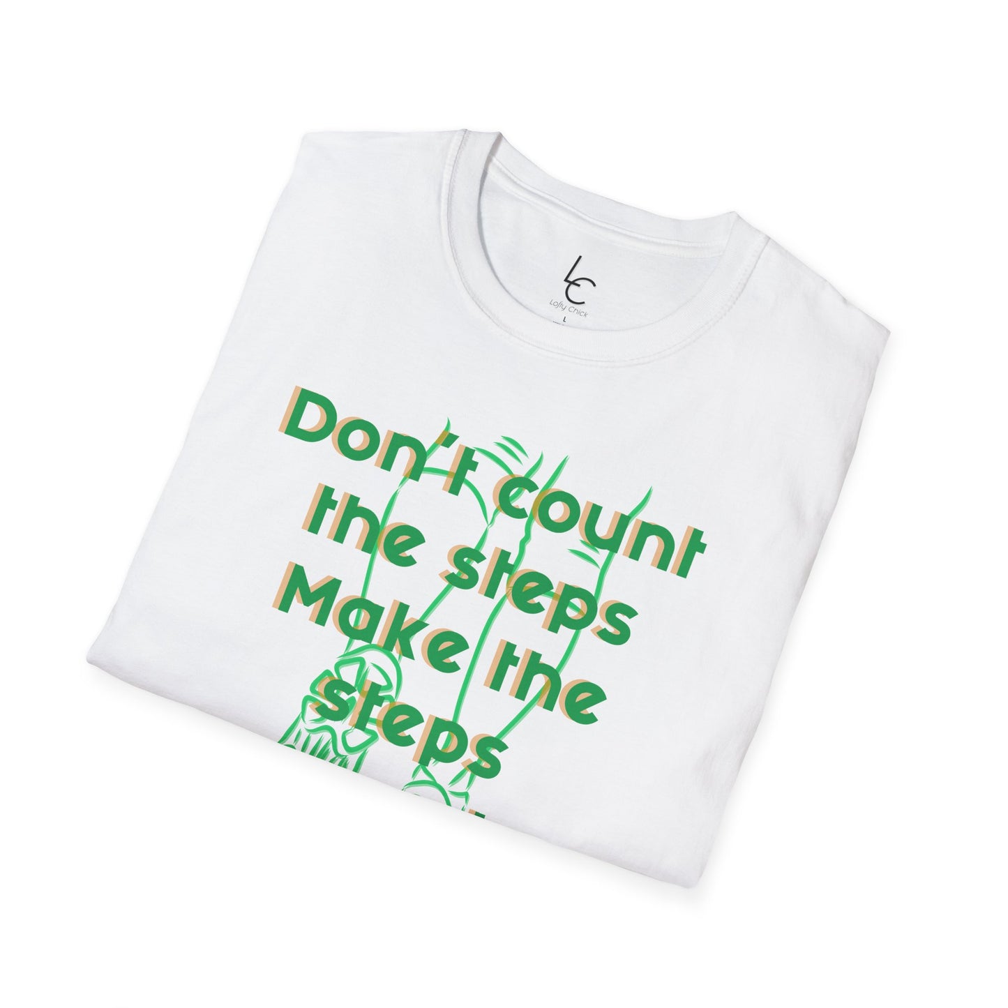 Graphic T-Shirt 'Don't count the steps Make the steps count' in Green Sneakers