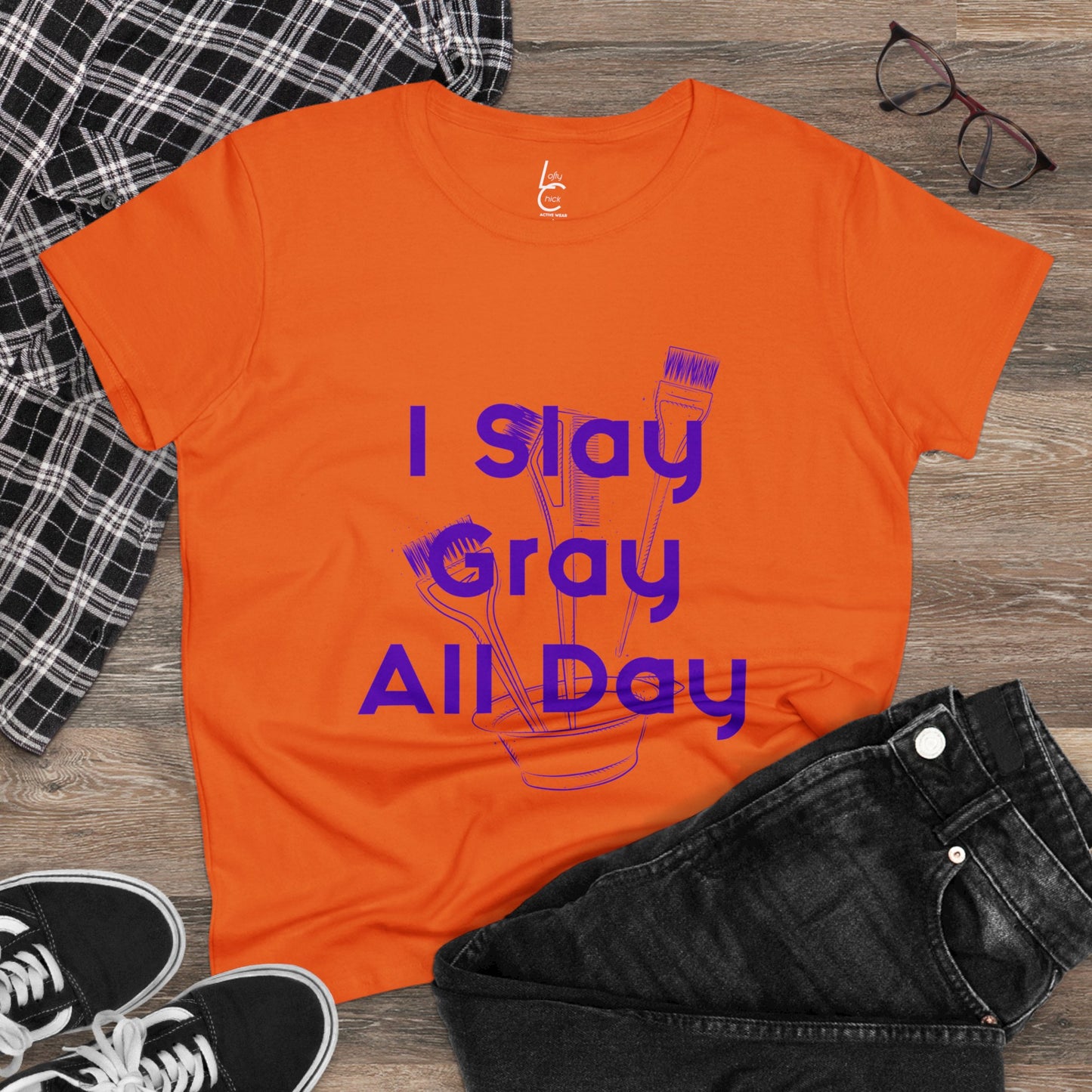 Cotton Graphic Tee I Slay Gray All Day Cotton Tee Purple Text Tee Shirt Cotton Tee