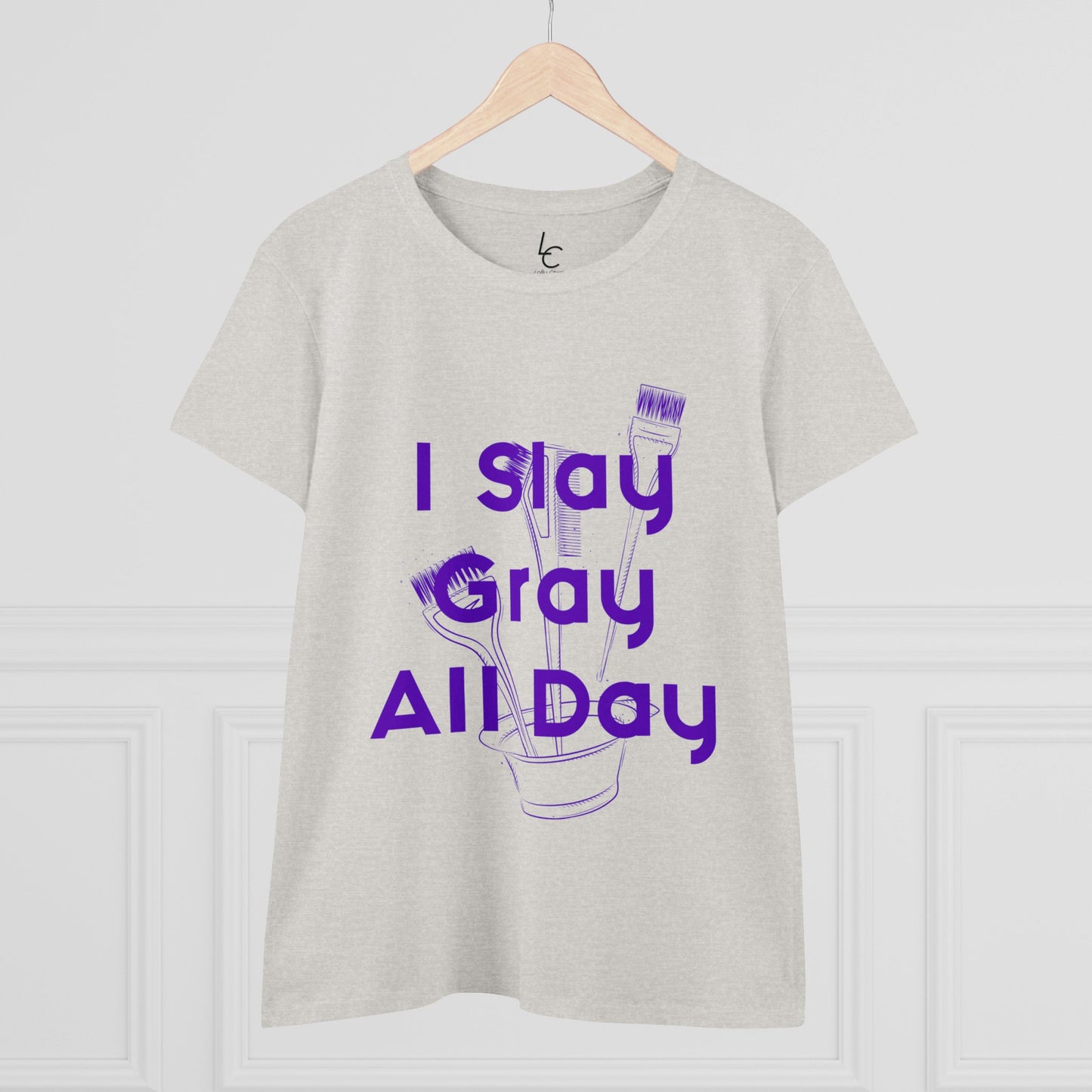 Cotton Graphic Tee I Slay Gray All Day Cotton Tee Purple Text Tee Shirt Cotton Tee