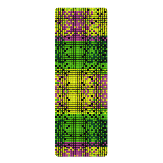 Rubber Yoga Mat Green Yellow Pink Pixels Non-Slip Exercise Pilates Gym Fitness, Eco-Friendly Extra Thick Workout Mat, Meditation Gift Idea