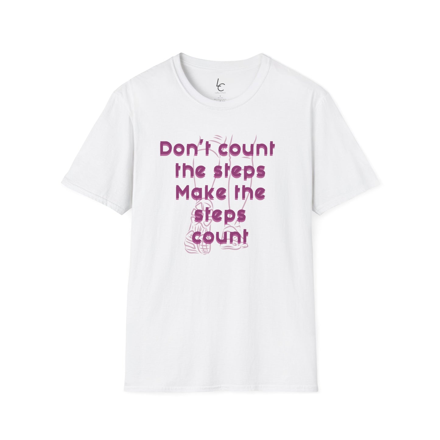 Graphic T-Shirt 'Don't count the steps Make the steps count' in Pink Sneakers