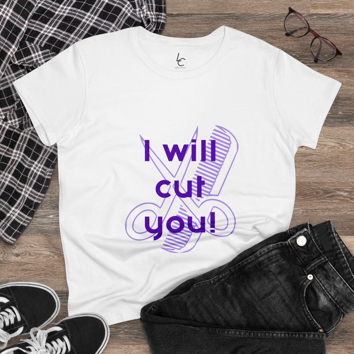 Comfy Cotton Graphic Tee I Will Cut You Cotton Tee Purple Text T-Shirt Cotton Tee Cotton Graphic Tee Cotton Tee Fitted T-shirt