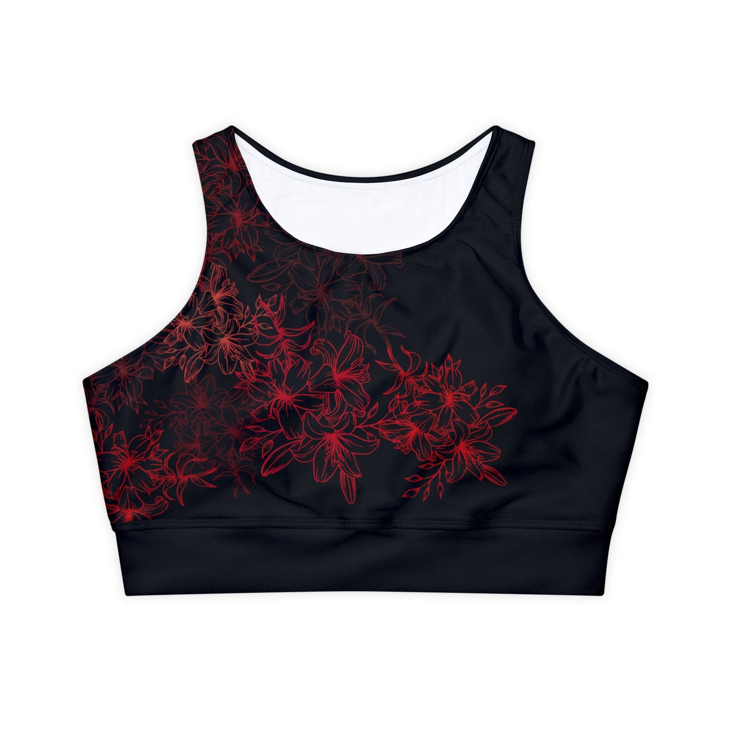 Sports Bra Fully Lined Padded Sports Bra Support Bra Red Flower/Black