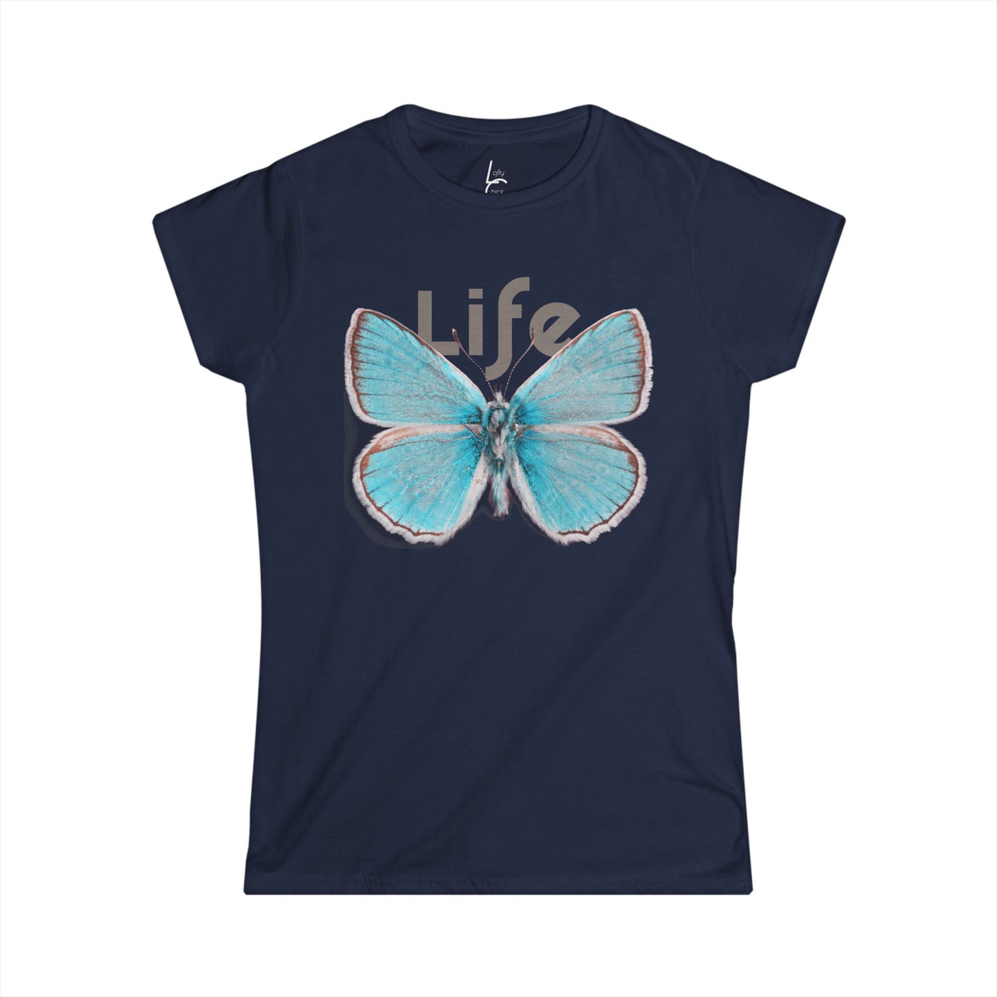 Comfort Fit Tee 'Life' Garden Design Teal Butterfly Cotton Fitted T-shirt