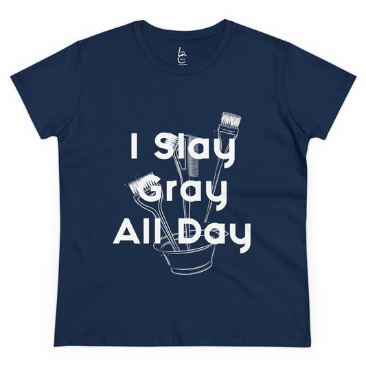 Cotton Graphic Tee For Hairstylist I Slay Gray All Day Cotton Tee White Text Tee Shirt Cotton Tee Gift For Hairstyist Fashion Tee